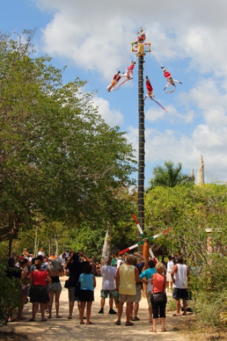another exhibition of ancient ceremonies which involves bird men that descend from the top of this pole by doing circles in the air to honor the sun god.