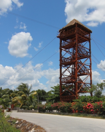 This tower is located at the entrance to Coba's ruins and has a zip over the lagoon
