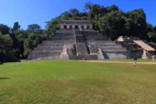 The stairway of the building leads to sanctuary that contains a series of stone panels carved with hieroglyphic inscriptions related to Palenque's history