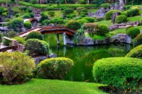 lush green landscaping is used to create an idealized miniature landscape